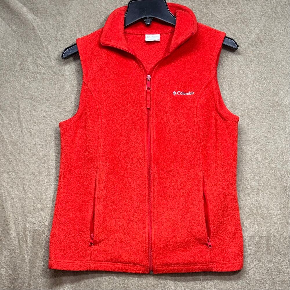 Columbia Red Fleece Vest Full Zip Sleeveless Jacket Womens Medium